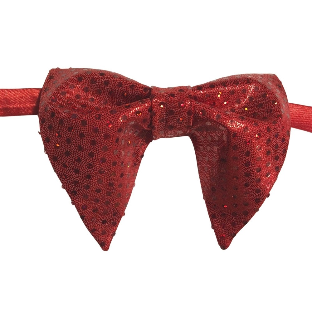 Red Sequin Bow Tie Adjustable Neck Strap Formal Costume Accessory Sparkling Red